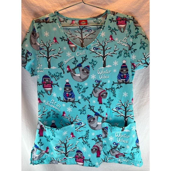 Dickies Winter‎ Vibes Womens Scrub Top Size Small V-neck - Picture 1 of 13